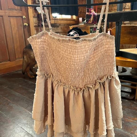 Women's Tan Smocked Top - Picture 1 of 2